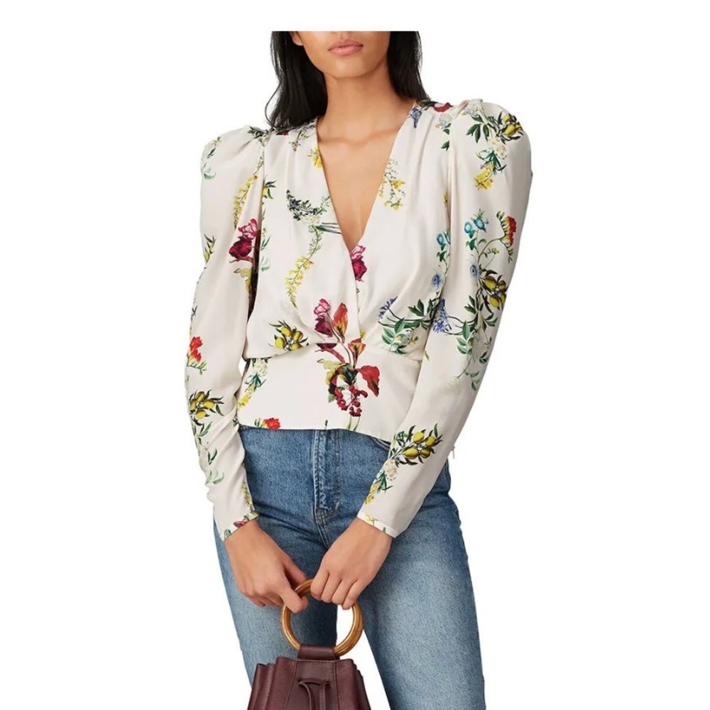 Chelsea and Walker Shirt‎ Womens 8 White Floral White Floral Long Sleeve Top